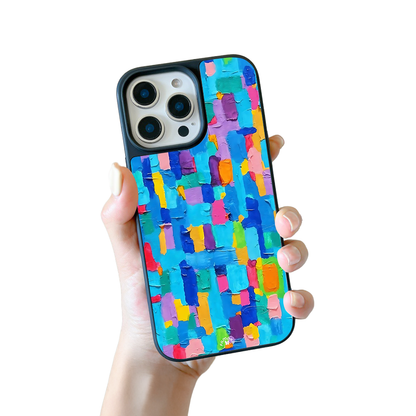 Blue Abstract Paint iPhone Case – Colorful Textured Artistic Design, Protective Cover | FAMAKA