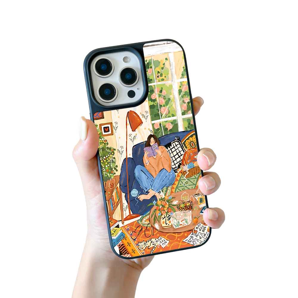 Cozy Reading Room iPhone Case – Relaxing Home Lifestyle Illustration, Protective Cover | Famaka