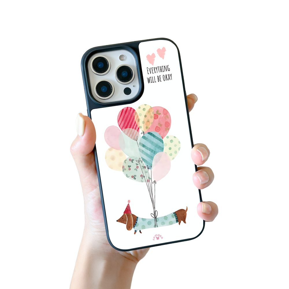 Dachshund Balloons iPhone Case – Cute Dog Cartoon with Uplifting Quote, Protective Cover | Famaka