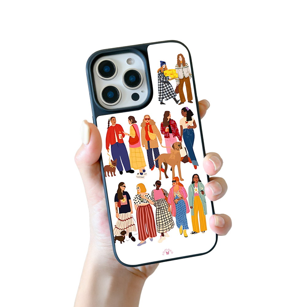 Fashion Girls & Dogs iPhone Case – Trendy Lifestyle Illustration Design, Protective Cover | FAMAKA