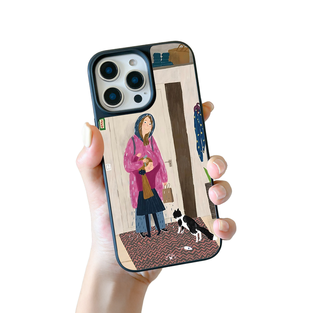 Rainy Day Mom & Child iPhone Case – Cozy Family Lifestyle Illustration, Protective Cover | Famaka