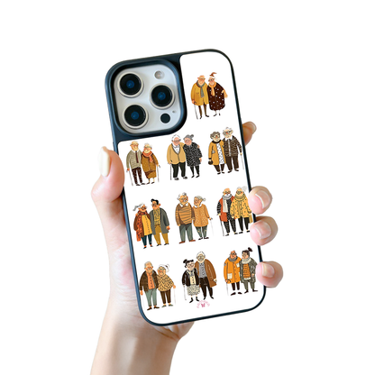 Elderly Couples iPhone Case – Heartwarming Everyday Life Illustration, Protective Cover | Famaka