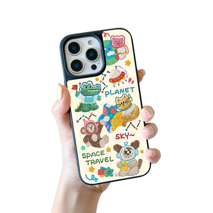 Space Travel Animals iPhone Case – Cute Cartoon Pets in Space Suits, Protective Cover | Famaka