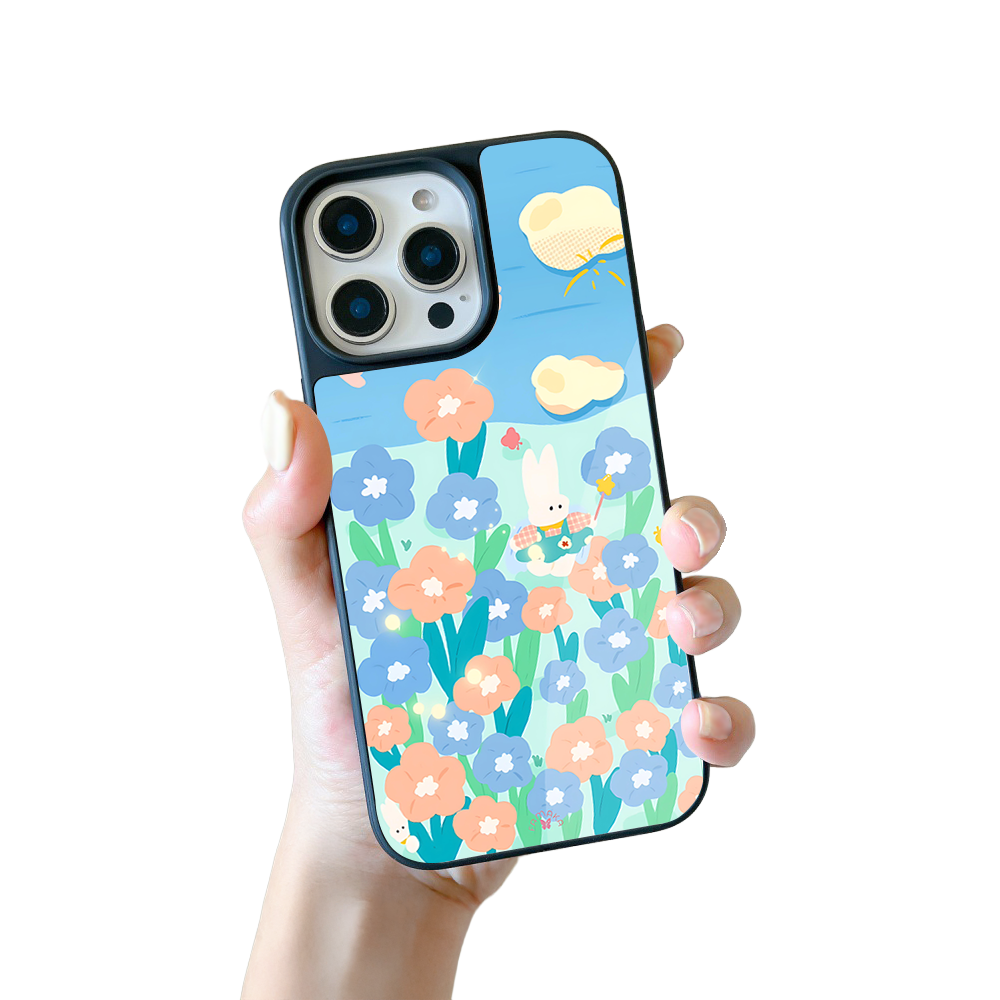 Bunny in Flower Field iPhone Case – Cute Rabbit Cartoon with Floral Design, Protective Cover | Famaka