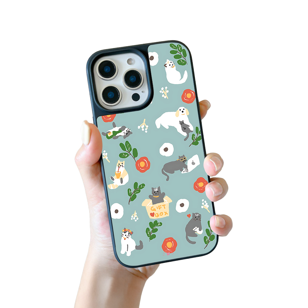Cats and Flowers iPhone Case – Playful Feline & Floral Illustration, Protective Cover | Famaka
