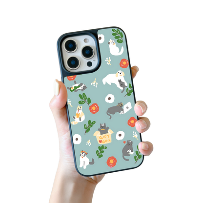 Cats and Flowers iPhone Case – Playful Feline & Floral Illustration, Protective Cover | Famaka