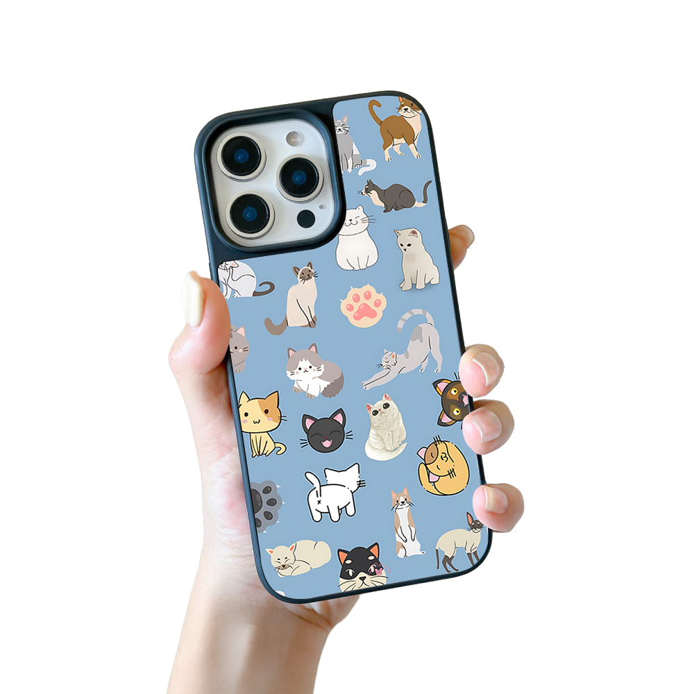 Cartoon Cats Pattern iPhone Case – Cute Cat Illustration Design, Protective Cover | Famaka