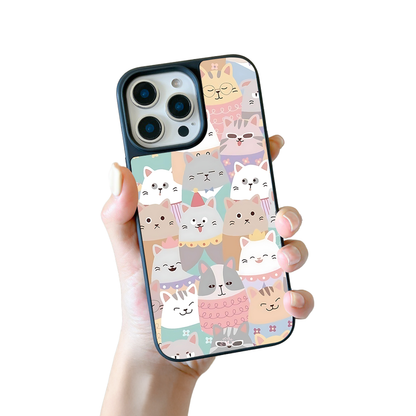 Happy Cats iPhone Case – Colorful Cartoon Feline Illustration, Protective Cover | Famaka