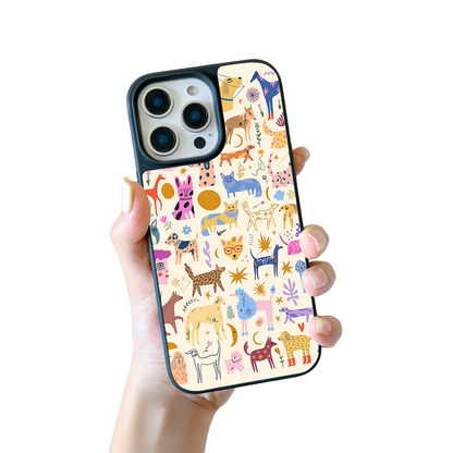 Colorful Abstract Animals iPhone Case – Vibrant Cartoon Pet Illustration, Protective Cover | Famaka