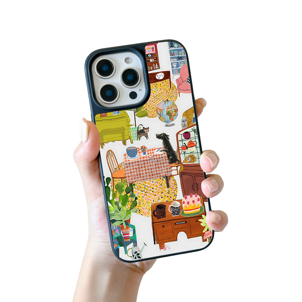Cozy Home Scene iPhone Case – Artistic Living Room Illustration, Protective Cover | Famaka