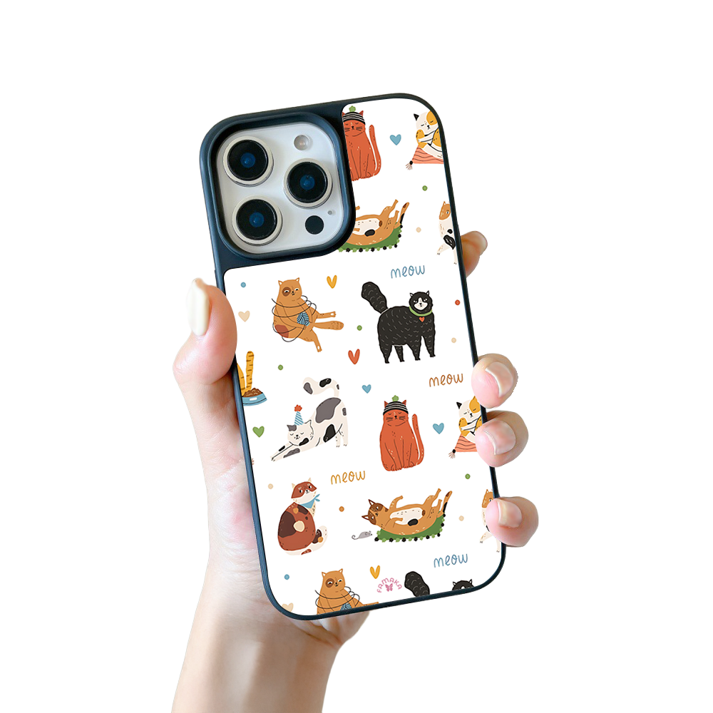 Playful Cats iPhone Case – Cute Cartoon Cat Illustration, Protective Cover | Famaka