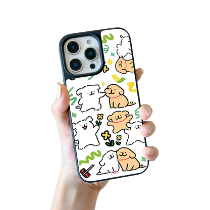 Happy Puppies iPhone Case – Cute Cartoon Dog Illustration, Playful Protective Cover | Famaka