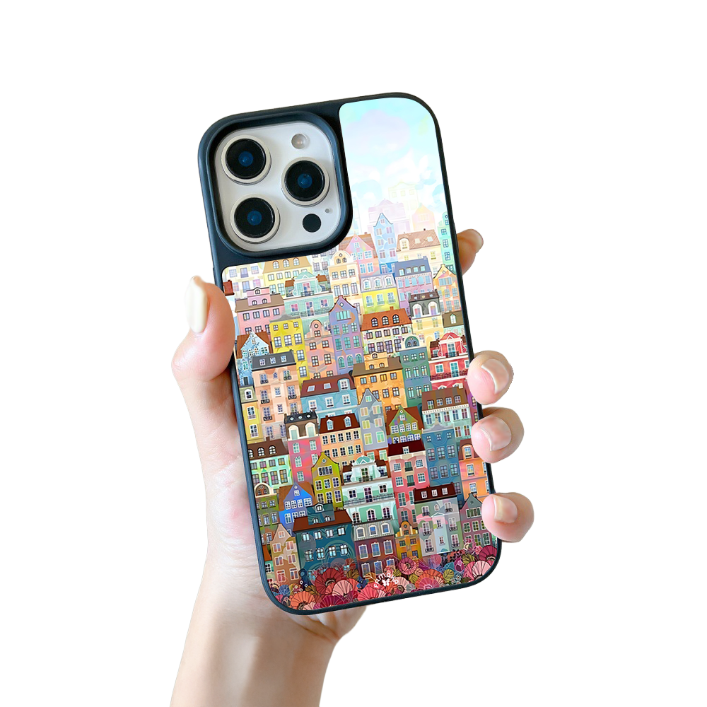 Colorful Houses iPhone Case – Artistic Cityscape Illustration, Protective Cover | Famaka