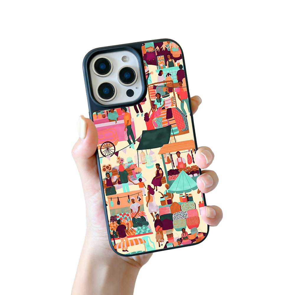 Market Day iPhone Case – Vibrant Street Market Illustration, Protective Cover | Famaka