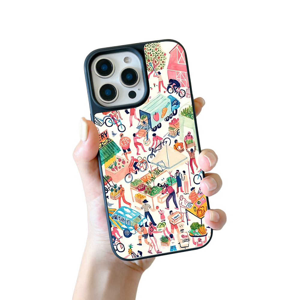 Farmers Market iPhone Case – Colorful Street Market Illustration, Protective Cover | Famaka