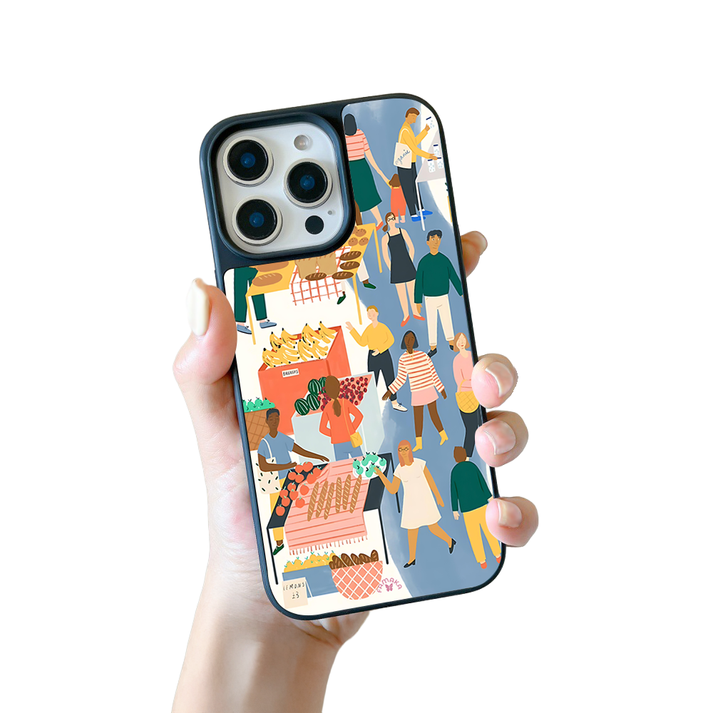 Street Market iPhone Case – Modern City Life Market Scene Illustration, Protective Cover | Famaka