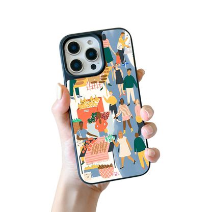 Street Market iPhone Case – Modern City Life Market Scene Illustration, Protective Cover | Famaka