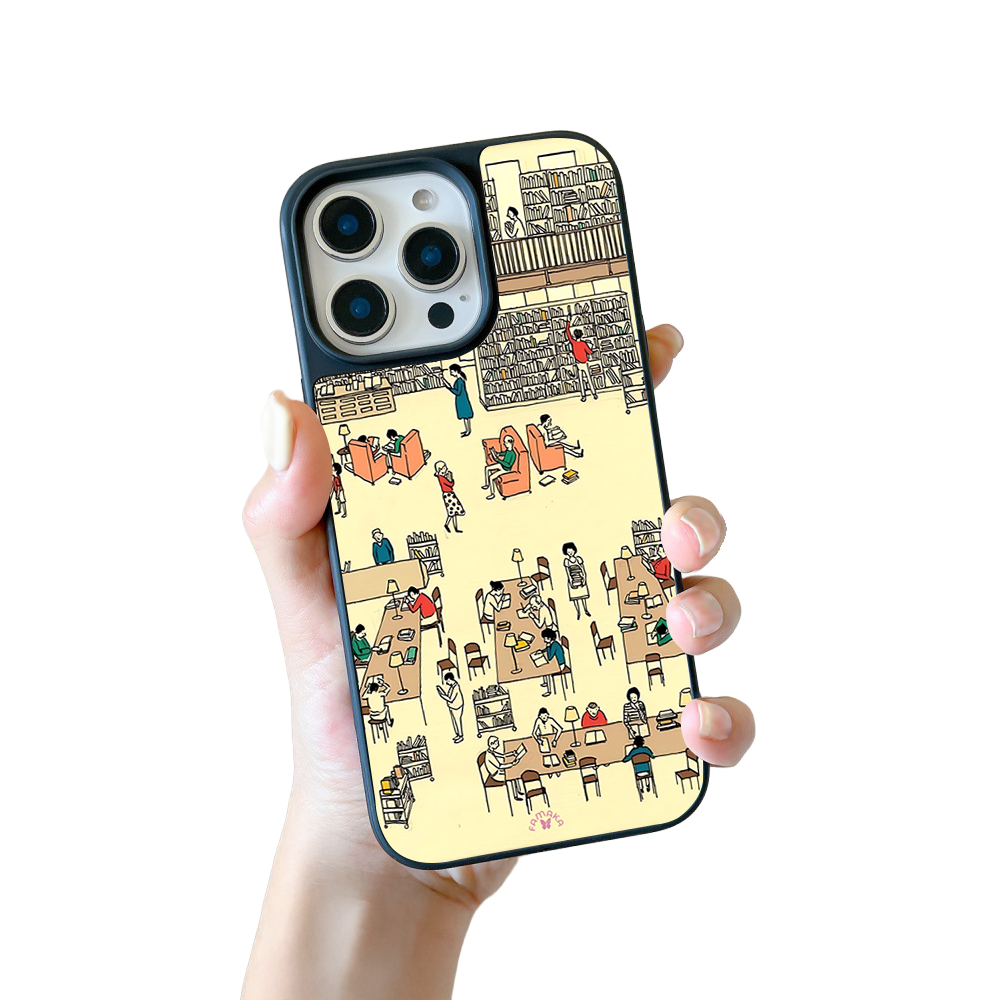 Library iPhone Case – Cozy Reading & Study Scene Illustration, Protective Cover | Famaka