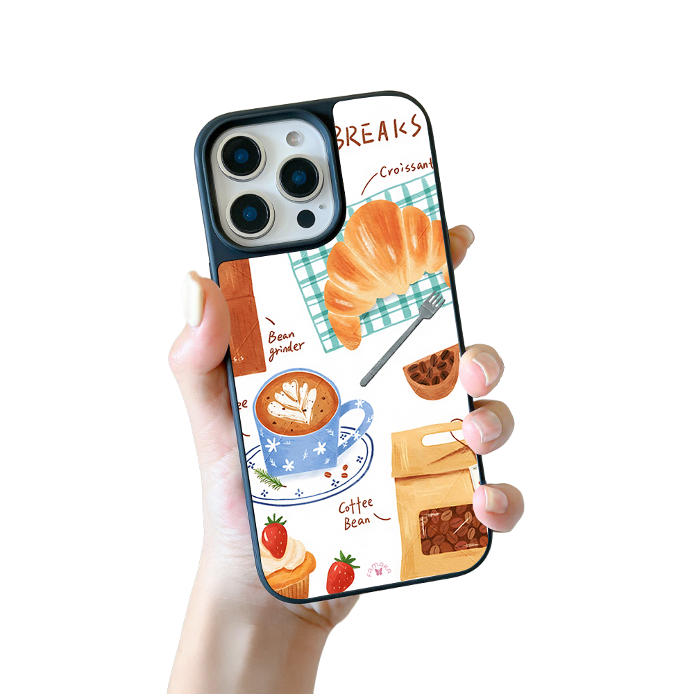 Coffee & Croissant iPhone Case – Cozy Breakfast Illustration, Protective Cover | Famaka