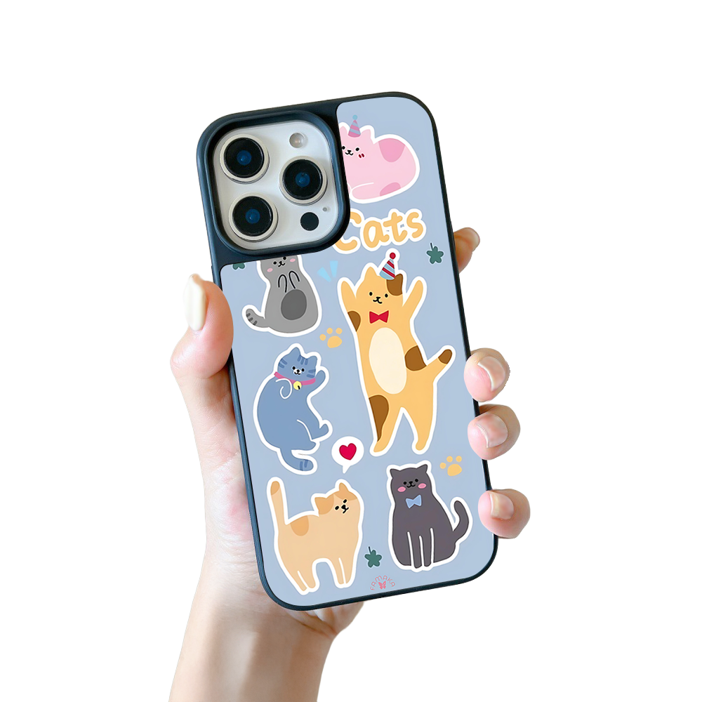 Party Cats iPhone Case – Cute Cartoon Cats in Playful Sticker Style, Protective Cover | Famaka