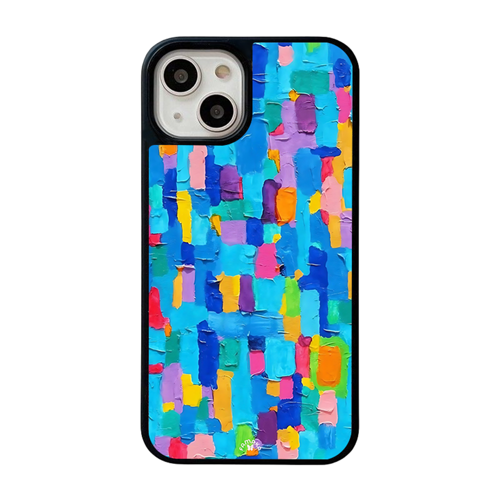 Blue Abstract Paint iPhone Case – Colorful Textured Artistic Design, Protective Cover | FAMAKA