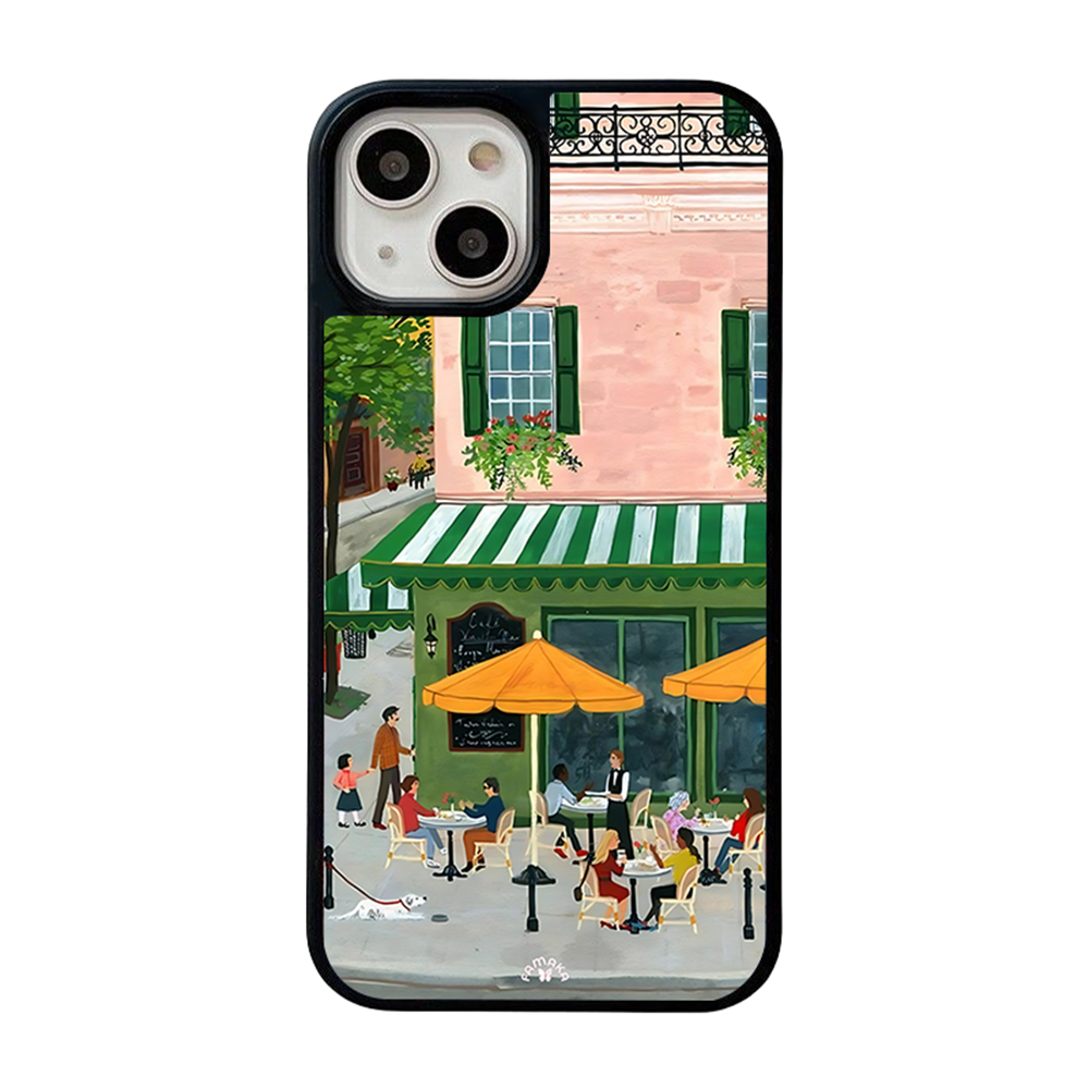 PariCafé Scene iPhone Case – Charming Outdoor Lifestyle Illustration, Protective Cover | FAMAKA