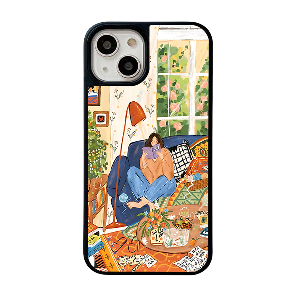 Cozy Reading Room iPhone Case – Relaxing Home Lifestyle Illustration, Protective Cover | Famaka