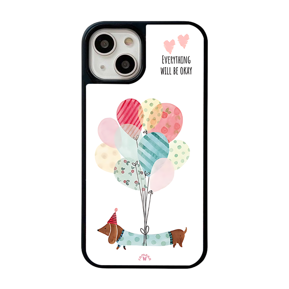 Dachshund Balloons iPhone Case – Cute Dog Cartoon with Uplifting Quote, Protective Cover | Famaka