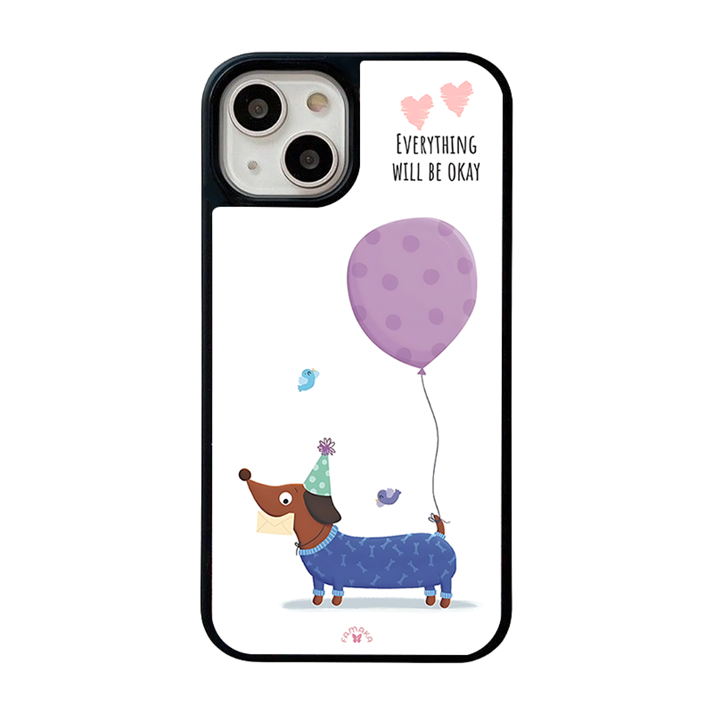 Dachshund with Balloon iPhone Case – Cute Dog Cartoon with Positive Quote, Protective Cover | Famaka