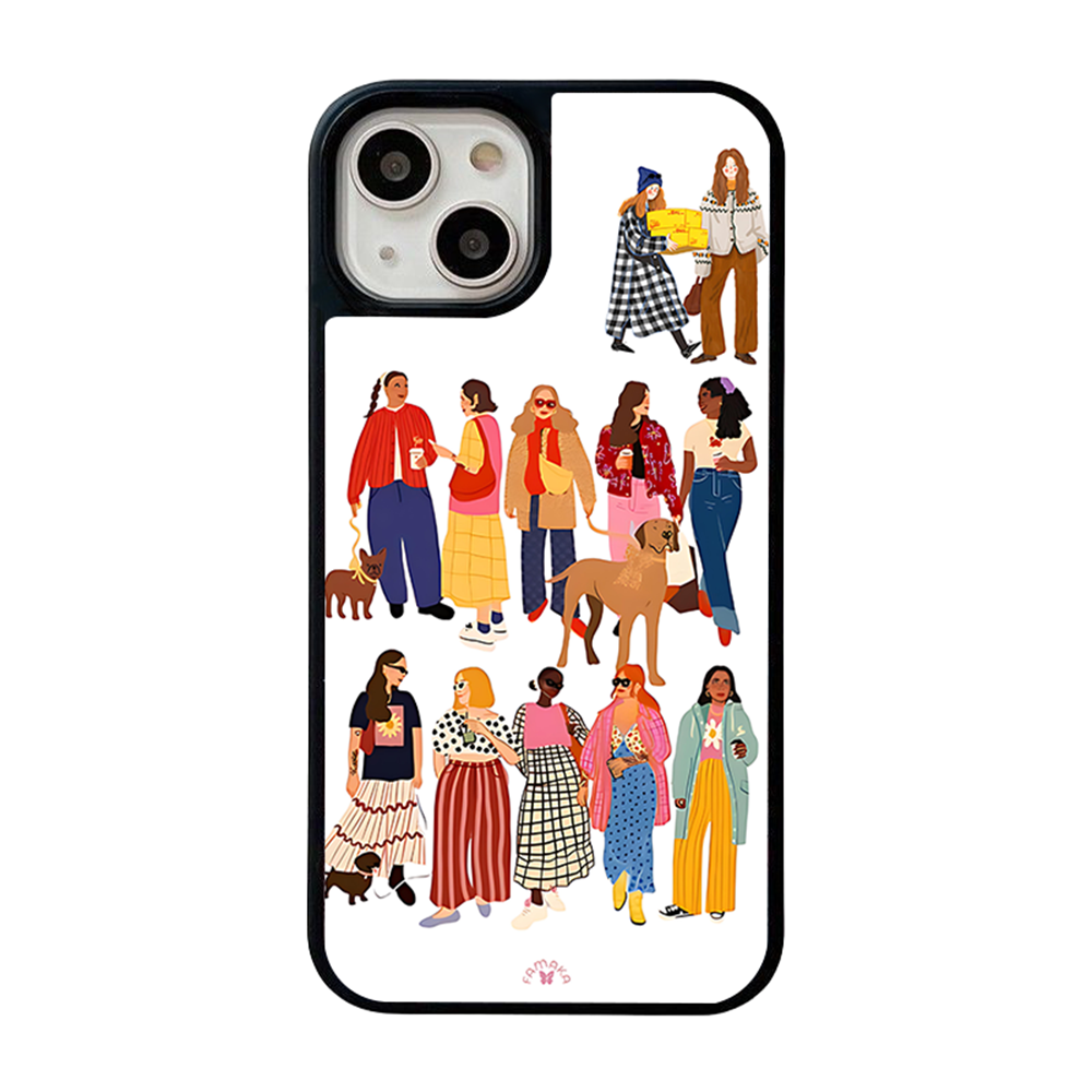 Fashion Girls & Dogs iPhone Case – Trendy Lifestyle Illustration Design, Protective Cover | FAMAKA