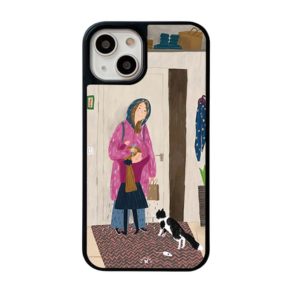 Rainy Day Mom & Child iPhone Case – Cozy Family Lifestyle Illustration, Protective Cover | Famaka