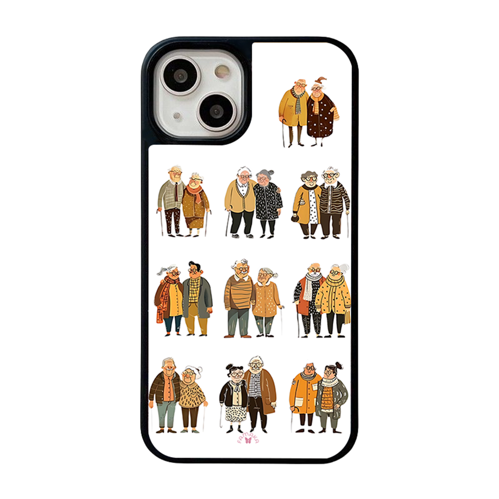 Elderly Couples iPhone Case – Heartwarming Everyday Life Illustration, Protective Cover | Famaka