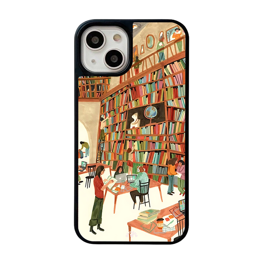 Cozy Library iPhone Case – Artistic Bookstore & Reading Scene Design, Protective Cover | Famaka