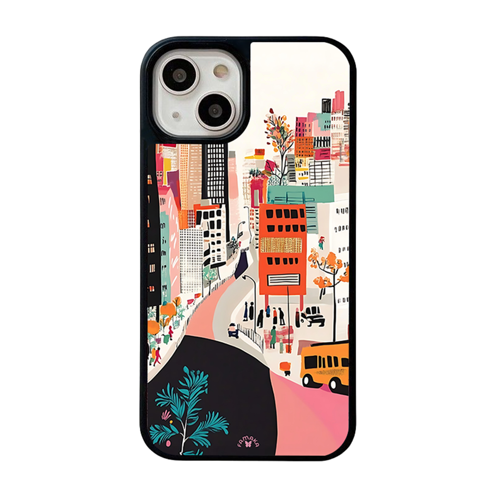 City Street Illustration iPhone Case – Colorful Urban Scene Design, Protective Cover | Famaka