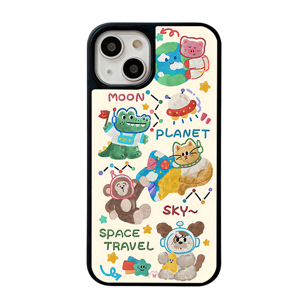 Space Travel Animals iPhone Case – Cute Cartoon Pets in Space Suits, Protective Cover | Famaka