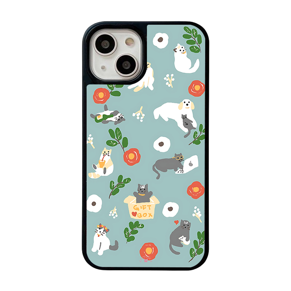 Cats and Flowers iPhone Case – Playful Feline & Floral Illustration, Protective Cover | Famaka