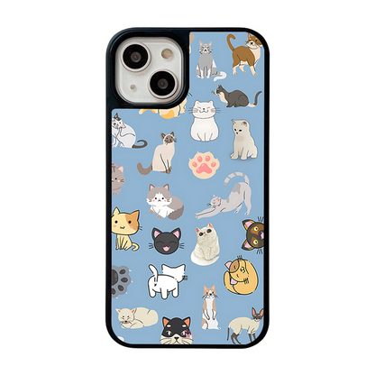 Cartoon Cats Pattern iPhone Case – Cute Cat Illustration Design, Protective Cover | Famaka