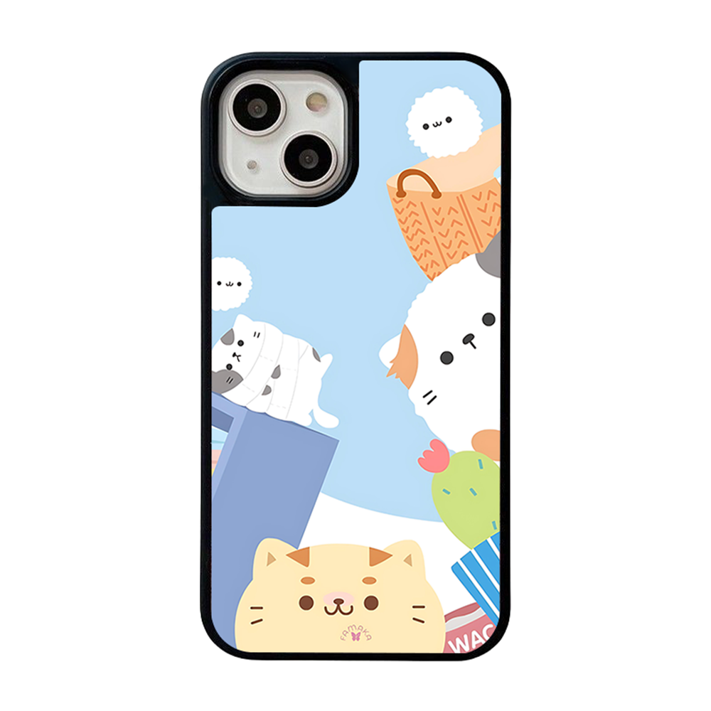 Cute Pets Cartoon iPhone Case – Adorable Cat & Puppy Illustration, Protective Cover | Famaka