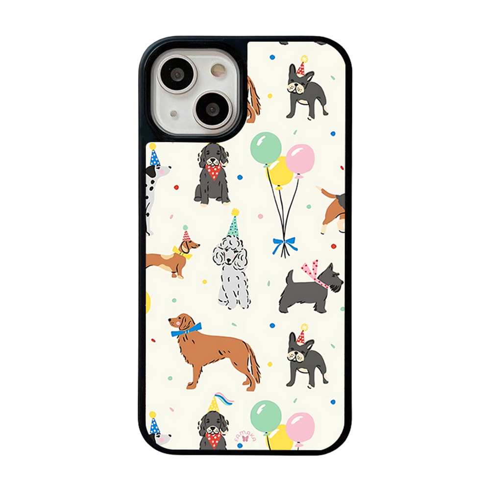Party Dogs Celebration iPhone Case – Fun Cartoon Dogs with Balloons & Hats, Protective Cover | Famaka