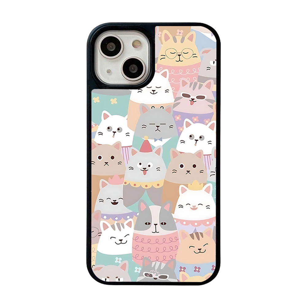 Happy Cats iPhone Case – Colorful Cartoon Feline Illustration, Protective Cover | Famaka
