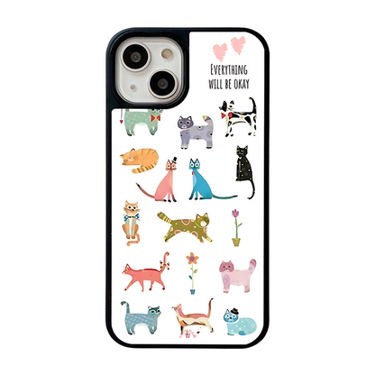 Whimsical Cartoon Cats iPhone Case – Fun Colorful Cat Illustration, Protective Cover | Famaka