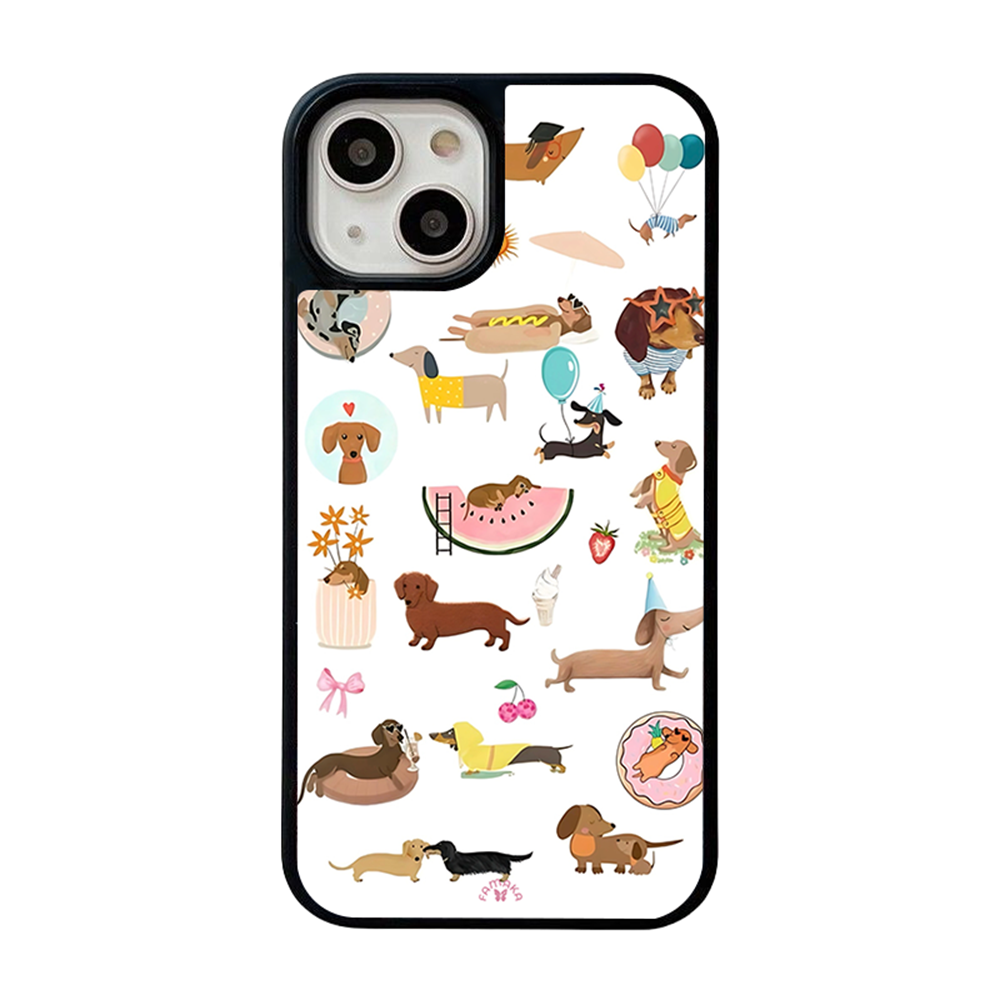 Dachshund Party iPhone Case – Fun Cartoon Sausage Dog Illustration, Protective Cover | Famaka
