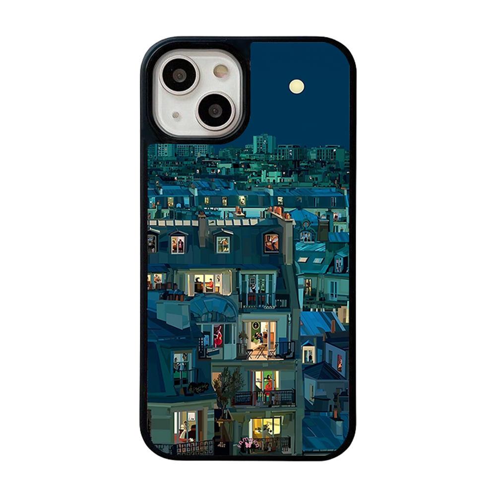 Night City Windows iPhone Case – Cozy Evening Apartment Illustration, Protective Cover | Famaka