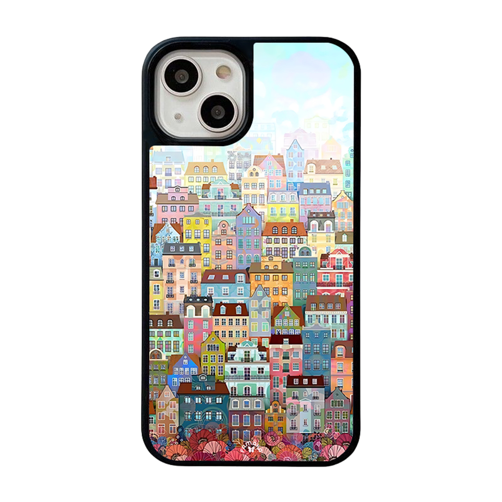 Colorful Houses iPhone Case – Artistic Cityscape Illustration, Protective Cover | Famaka