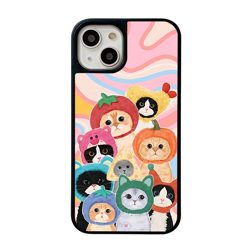Fruit Hat Cats iPhone Case – Cute Cartoon Cats in Colorful Costumes, Protective Cover | Famaka