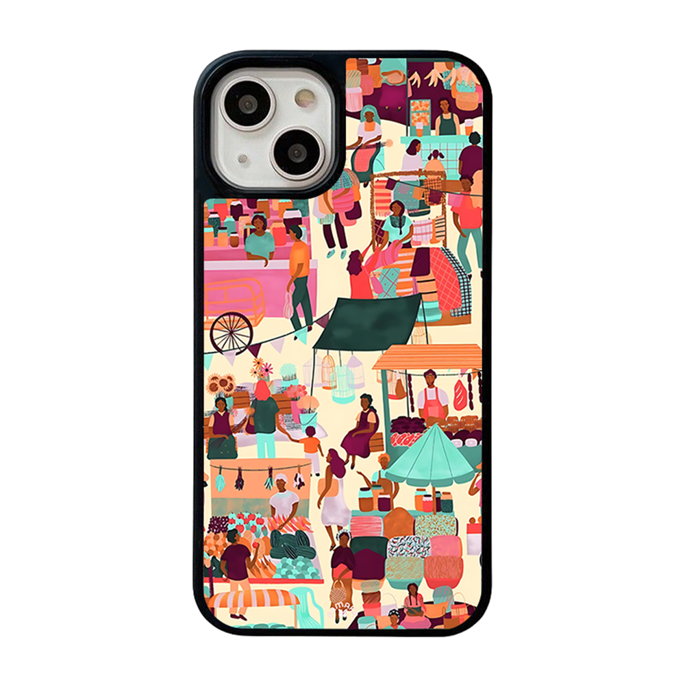 Market Day iPhone Case – Vibrant Street Market Illustration, Protective Cover | Famaka