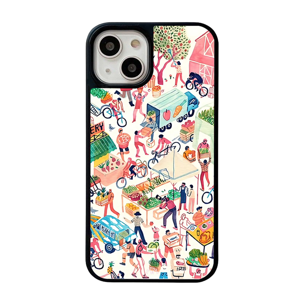 Farmers Market iPhone Case – Colorful Street Market Illustration, Protective Cover | Famaka