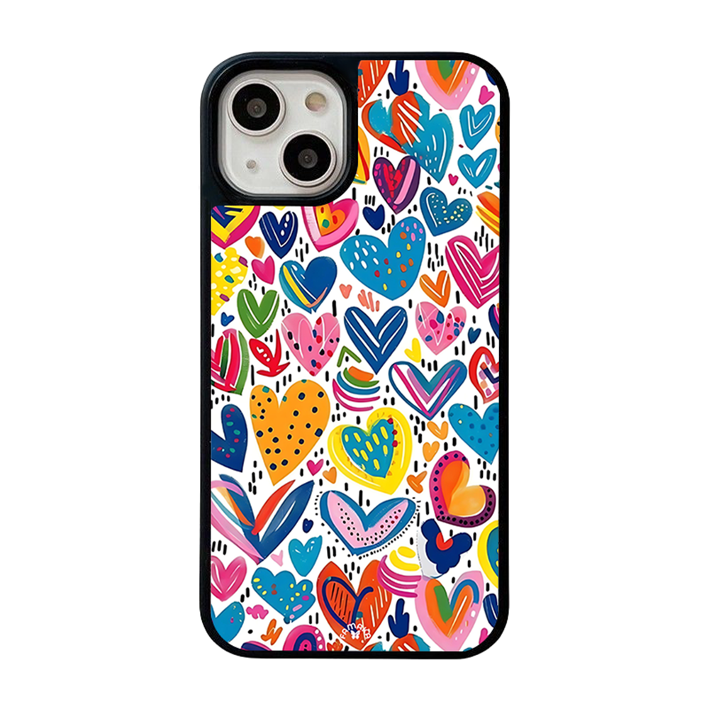 Colorful Hearts iPhone Case – Bright Hand-Drawn Love Illustration, Protective Cover | FAMAKA