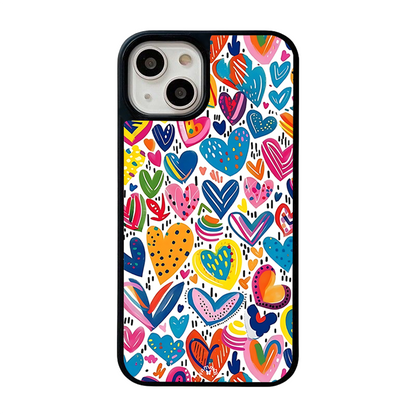 Colorful Hearts iPhone Case – Bright Hand-Drawn Love Illustration, Protective Cover | FAMAKA