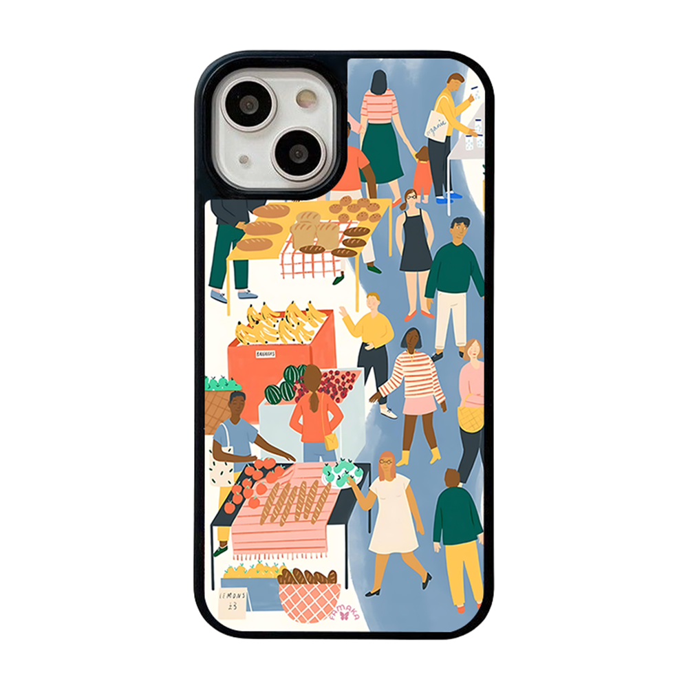Street Market iPhone Case – Modern City Life Market Scene Illustration, Protective Cover | Famaka